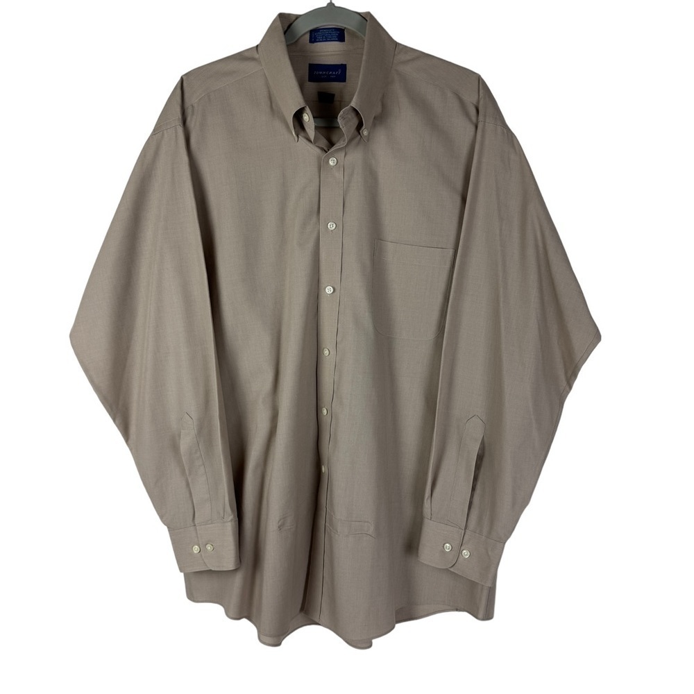 Towncraft Long Sleeve Button Down Shirt Men's 17-34/35 Tan Button Down Collar